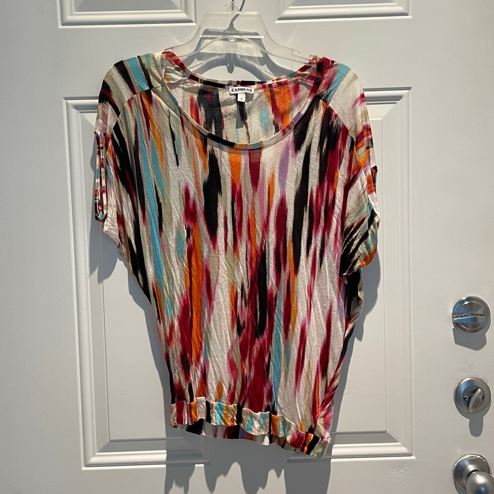 Express Rustic Western Southwest Tribal Pink Multicolor Batwing Top Size XS